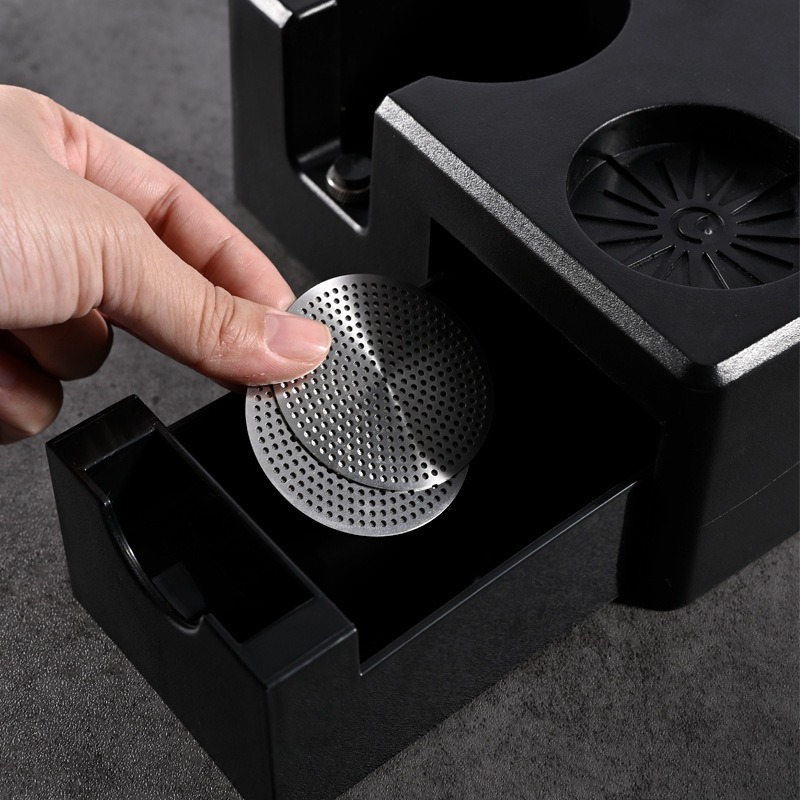 Espresso Tamper Station - Zwarte Espresso Tampstation met lade voor
