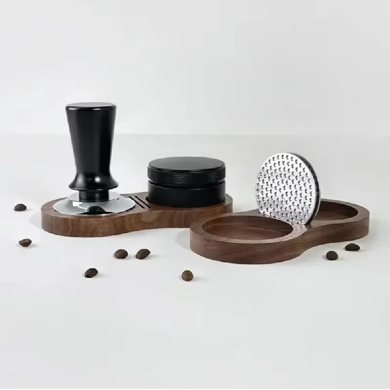 Walnoothouten koffietamperstat - Espresso Tamper Station recensie en prijs